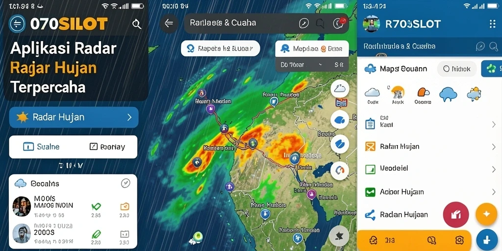 Tampilan antarmuka utama aplikasi 070SLOT yang menampilkan radar hujan.