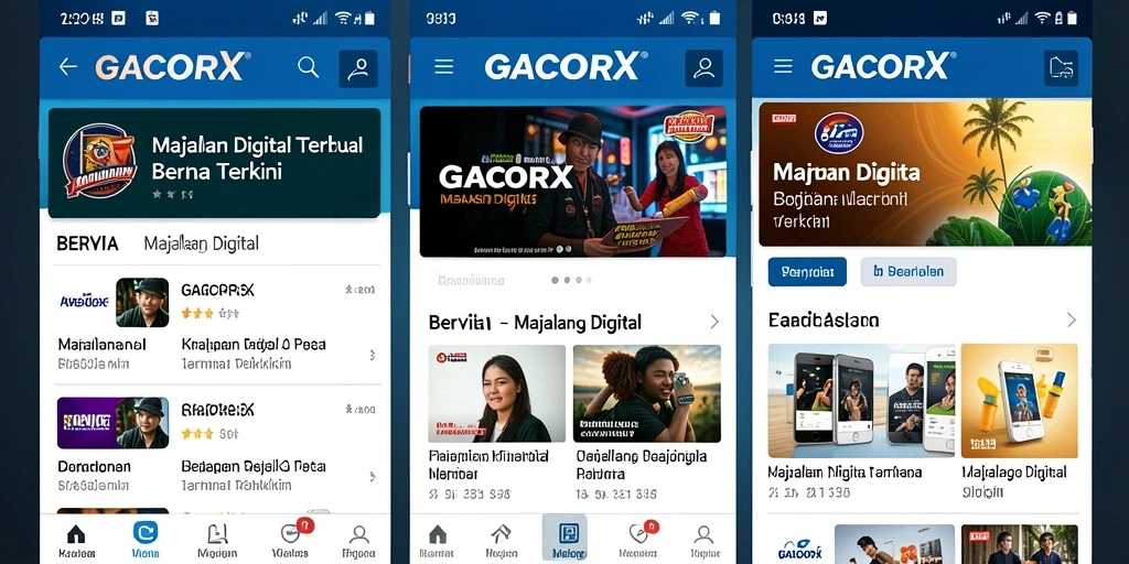 Antarmuka aplikasi GACORX yang modern dengan berbagai berita menarik.