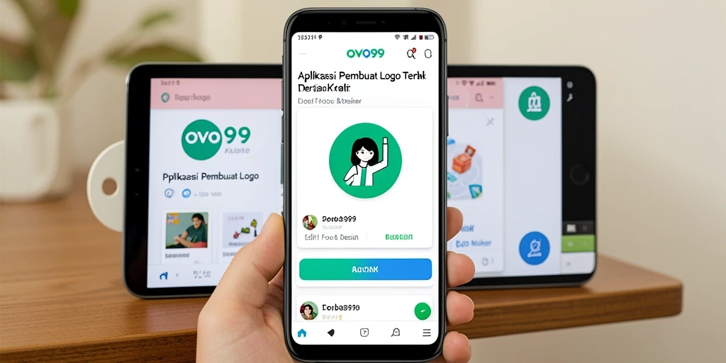 Antarmuka OVO99 menampilkan fitur Logo Maker yang intuitif dan menarik.