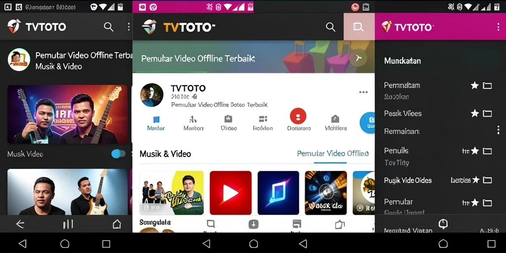 Screenshot antarmuka TVTOTO menampilkan pemutar video yang sederhana dan efektif.